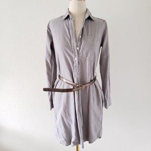 GAP XS Gray Flannel Belted Long Sleeve Shirt Dress